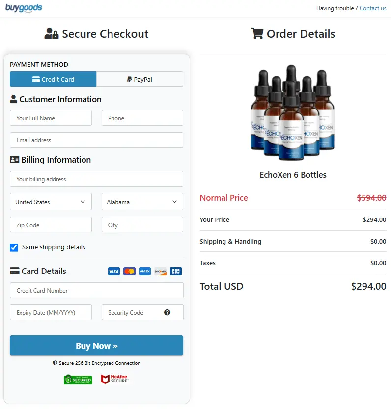 Echoxen Supplement Order Page